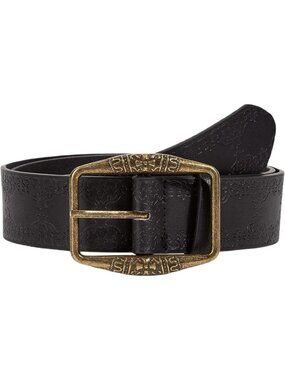 Women Black Soft Faux Leather Vintage Embossed Y2k Western Cowgirl Bucket Belt